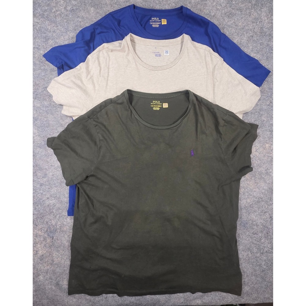 Polo Ralph Lauren Mens XL Shirt Bundle Green Blue Gray Crew Neck Cotton Lot of 3